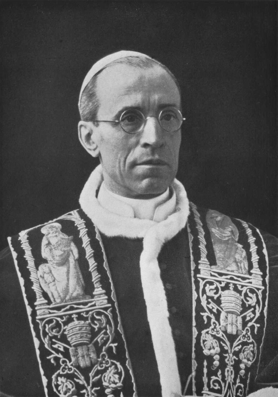 A formal portrait of Pope Pius XII wearing an ornate stole