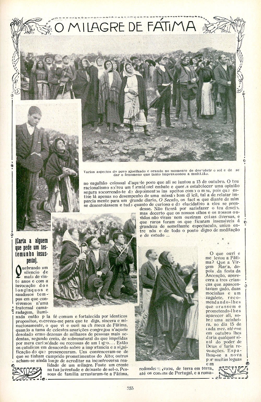 Front page of the Portuguese newspaper O Século reporting on Fátima in October 1917